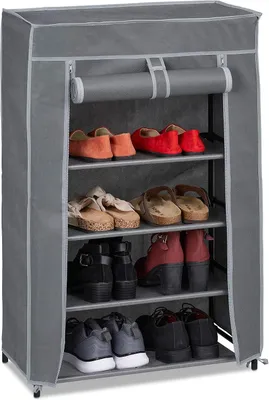 Image de Armoire à chaussures en tissu - 5 compartiments - Capacité pour 15 paires de chaussures - Housse amovible - Étagère à chaussures - 90 x 60 x 30 cm - Anthracite