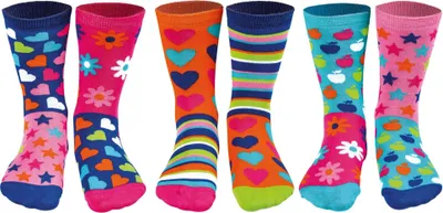 Image de United Oddsocks Chaussettes pour enfants, 6 chaussettes individuelles - boîte cadeau, chaussettes à motifs Hop, Skip & Funk 30,5-39