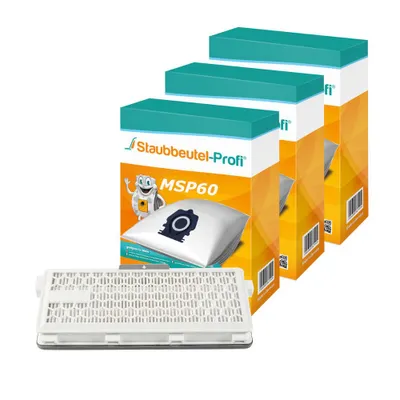 Three boxes of vacuum cleaner bags and one filter are shown on a white background.