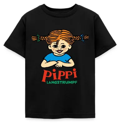 Produktbild von Spreadshirt Pippi Langstrumpf Logo Kinder T-Shirt, 98/104 (3-4 Jahre), Schwarz