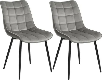 Produktbild von WOLTU Esszimmerstühle 2er-Set, Polsterstuhl mit Rückenlehne, bis 120 kg belastbar, Sitzfläche aus Samt, Metallbeine, Hellgrau