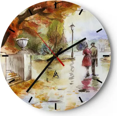 Produktbild von Wanduhr - Rund - Glasuhr - Wetter regen herbst park - 40x40cm - Schleichendes Uhrwerk - Lautlos - zum Aufhängen bereit - Dekoration Modern - Wanddekoration aus Glas - C3AR40x40-2914