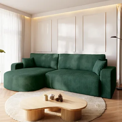 Produktbild von BroMARKT Ecksofa BISK Schlaffunktion Bettkasten L-Form 120x200 cm Grün