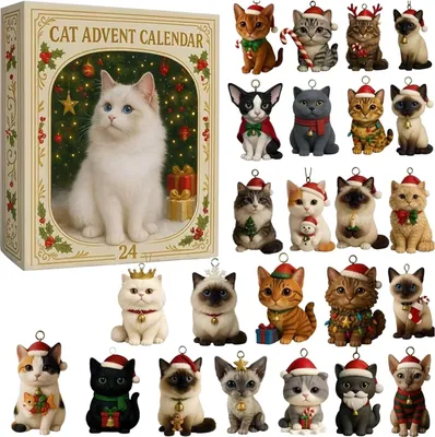 Produktbild von Katzenliebhaber Adventskalender 2025, 24 Verschiedene Rassen 2. Acrylkatze Kalender, Urlaub Countdown Für Katzen Damen & Sammler, Für Weihnachten