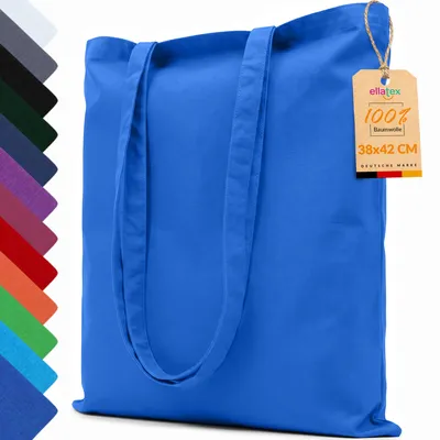Produktbild von EllaTex Baumwolltasche 38x42 cm – Stoffbeutel aus 100% Baumwolle mit langen Henkeln, in Farbe: Blau