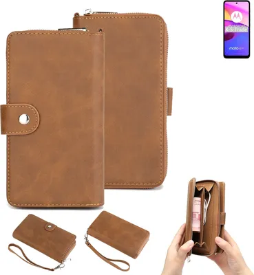Produktbild von K-S-Trade Handyhülle Schutzhülle kompatibel mit Motorola Moto E40 & Portemonnee Tasche Handytasche Case Etui Geldbörse Wallet braun (1x)