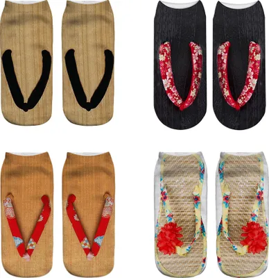 Obrázok produktu pre 4 páry Funny Flip Flop Manicure Print ponožky 3D vzor ponožky Sandal tlačené ponožky nízky rez členok ponožky beh joga ponožky