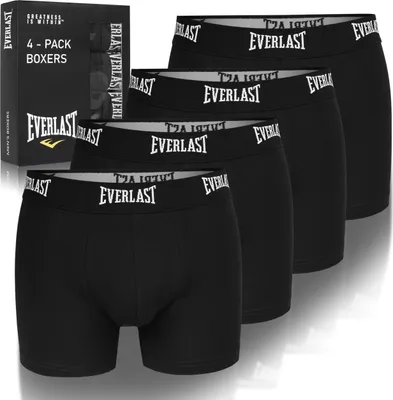 Produktbild von Everlast Herren Baumwoll Boxershorts Set - Bequeme Unterwäsche mit Elasthan, Perfekte Passform, Ohne Muster, Elastischer Bund, 4er Pack, Schwarz XL