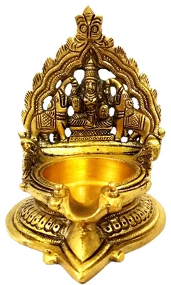 Messing Kamatchi Vilakku Öllampe mit Lakshmi-Gravur