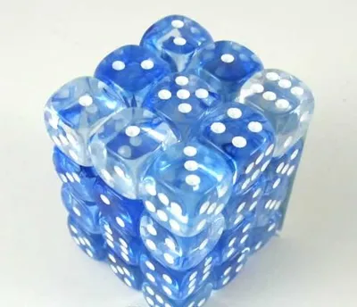 Produktbild von Chessex Nebula Dunkelblau/weiß D6 12 mm Würfelset (36 Stück)