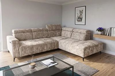 Obrázek produktu pro Ikona moderního komfortu: rohová pohovka „Velvet“, elektrická relaxační funkce, nastavitelné opěrky hlavy, USB port