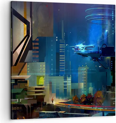 Produktbild von Bild auf Leinwand - Leinwandbild - Fantasie Stadt - 50x50cm - Wand Bild - Wanddeko - Wandbilder - Leinwanddruck - Bilder - Kunstdruck - Wanddekoration - Leinwand bilder - Wandkunst - AC50x50-3890