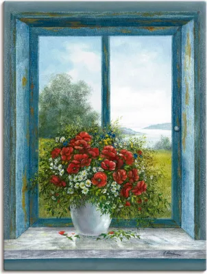 Produktbild von ARTland Leinwandbild Mohnblumen am Fenster Größe: 60x80 cm