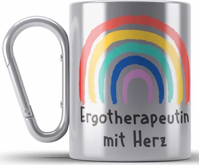 Produktbild von Trendation - Ergotherapeutin mit Herz Edelstahl Tasse Karabiner Geschenk mit Spruch Karabiner Edelstahl Tasse Karabiner Edelstahl Zubehör Dankeschön (Silber)