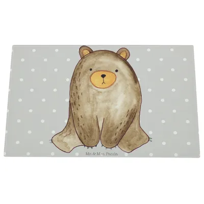 Produktbild von Mr. & Mrs. Panda Glasschneidebrett Bär sitzend - Grau Pastell - Geschenk, Glas Schneidbrett, Schneidebrett Aus, Teddy, Hackbrett