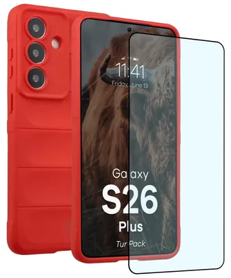 Produktbild von Robuste Handyhülle + gehärtetem Glas für Galaxy S26 Plus, Bizon Tur Pack, Rot