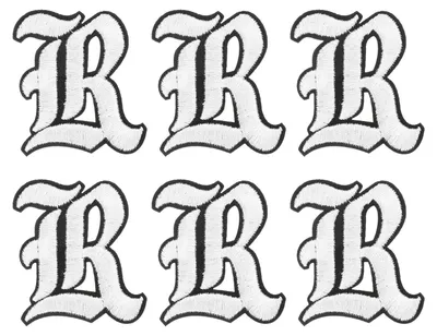 6x Buchstabe R Stickerei-Patches, 5 cm, schwarz-weiß, aufbügelbar