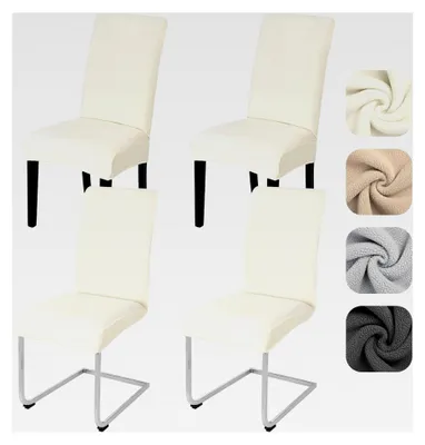 Produktbild von Stuhlhussen 4er Set Stretch Lammwollimitat für Schwingstühle und Esszimmerstühle Waschbar Abnehmbar Schutz für Bankett Hochzeit Hotel Restaurant (Beige 4 Stück)