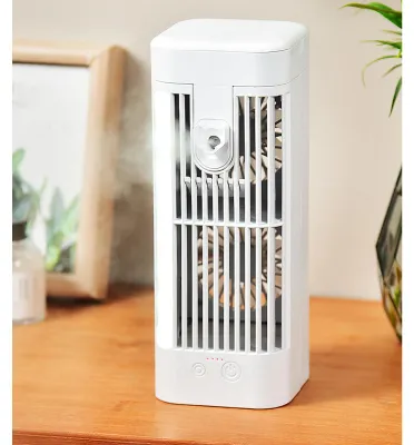 Produktbild von All in 1 Klimaanlage Ventilator mit Sprühkühlung, Nachtlicht, 120ml Wassertank, 3 Geschwindigkeiten, USB-Anschluss, Luftkühler mit Sprühnebelfunktion