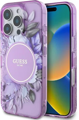Obrázok produktu pre GUESS iPhone 16 Pro Max fialový nárazuvzdorný s kvetinovým vzorom