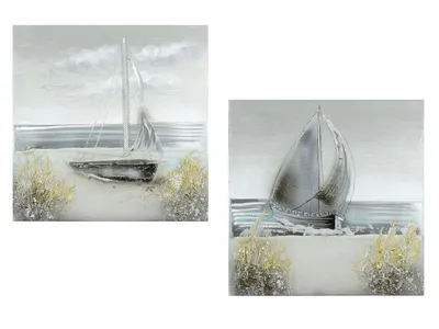 Produktbild von Gilde exklusives Wandbild Sailing 2tlg á 50x50cm handgemalt mit Aluminium Ornamenten 38743