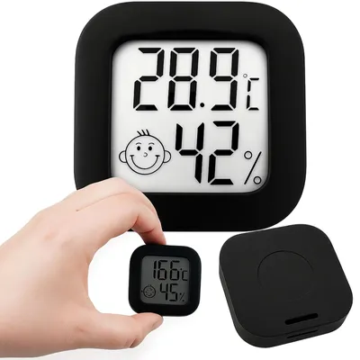 Zdjęcie produktu dla Termometr cyfrowy pokojowy higrometr elektroniczny LCD pomiar temperatury wilgotności buźka czarny