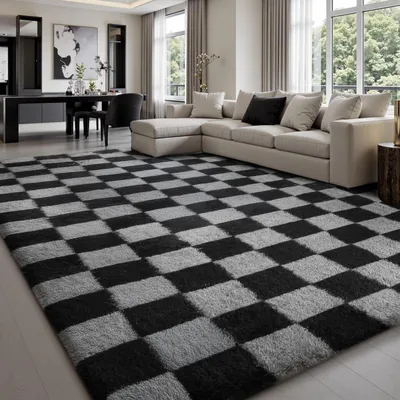 Immagine prodotto di Tappeto alto pelo per soggiorno, 160x230 cm, colore antracite/nero