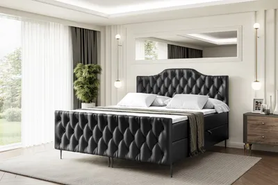 Produktbild von ALTDECOR Boxspringbett mit Schwarz Füßen, Matratze und Lattenrost, Topper, Fußteil, Polsterbett mit Bettkasten, Bett mit Stauraum H3-Matratze, Doppelbett - VILA-1-FC-Z - 140x200 - Schwarz Kunstleder