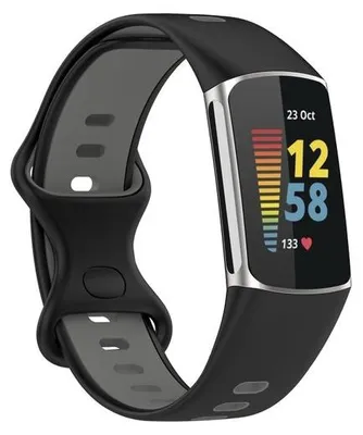 Produktbild von By Qubix passend für Fitbit Charge 5 & 6 Sportarmband mit doppelter Schlaufe - Schwarz / Grau - zweifarbig - Größe: L