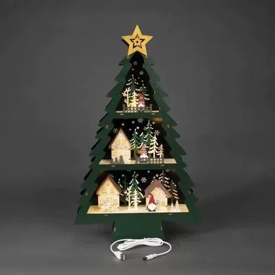 Produktbild von LED Szenerie Konstsmide Weihnachtsbaum mit Dorf H 55 cm 10 LEDs Lichtfarbe warmweiß batteriebetrieben inkl. 6 Stunden Ti