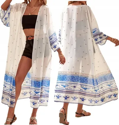 Zdjęcie produktu dla Pareo Długa Tunika Plażowa Zwiewna Letnia Sukienka Boho Narzutka Na Plażę