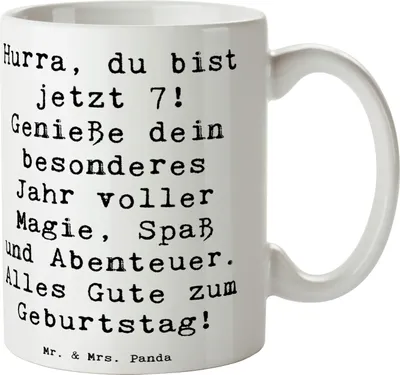 Produktbild von Mr. & Mrs. Panda Kaffeebecher Spruch 7. Geburtstag - Weiß - Geschenk, Teetasse, Tasse, Kinder, Geburtstagsgeschenk, Glückwunsch, Spaß, Becher, Happy Birthday, Trinkbecher