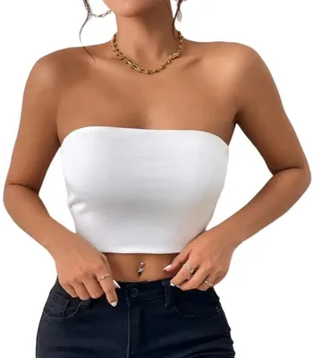 Immagine prodotto di Top a fascia Sukiglam da donna, modello basic, senza maniche, con spalline scoperte, stile tubino, ideale per l'estate e per un look casual