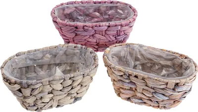 Produktbild von Pflanzkorb Set 3 Stück Oval Seegras Wasserhyazinthe Übertopf Natur Deko
