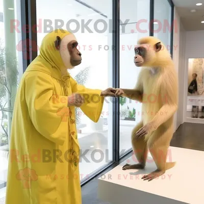 Produktbild von Zitronengelber REDBROKOLY Kapuziner-Affe Maskottchen Kostüm charakter bekleidet mit einem Maxikleid und Uhren
