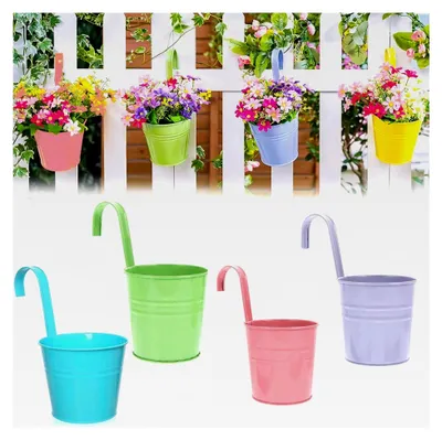 Produktbild von Hängetopf für Pflanzen, 4 Stück Hängende Blumentöpfe mit Haken und Drainageloch für Garten, Balkon und Terrasse