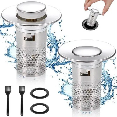 Productafbeelding van Ibenzoa® Pop-up afvoerstop van roestvrij staal 304 met afneembaar filter, verchroomd, met koperen kern, siliconen afdichting, Ø 34–40 mm – Badkamer & Keuken