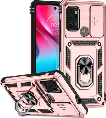 Produktbild von Moto G60S Hülle mit Schiebe Kamera Schutz und Ringhalter Ständer Robust Rüstung Schutzhülle für Motorola Moto G60S Pink