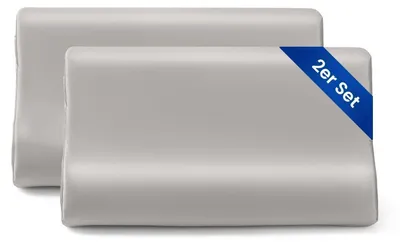 Immagine prodotto di Set di 2 federe in seta per cuscini ergonomici/per il collo, 19 momme, in seta di gelso, colore grigio, dimensioni 50x30x10/7 cm