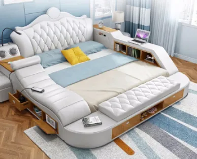 Obrázek produktu pro Dvoulůžková designová čalouněná postel 180x200 multifunkční kožená postel Chesterfield