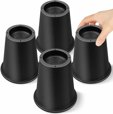 Produktbild von Set mit 4 runden Bettfüßen (15 cm Durchmesser) – Robust – Für Schreibtisch, Sofa, Tisch – Schwarz – 15 cm