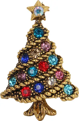 Produktbild von Vintage Weihnachtsbaum bunte Strass eingelegte Brosche Pin Jacke Kragen Abzeichen-Golden