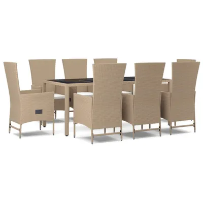 Produktbild von vidaXL 9-tlg. Garten-Essgruppe mit Kissen Beige Poly Rattan