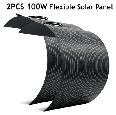 Obrázek produktu pro Sada solárních panelů – flexibilní 2x100 W (200 W) – ETFE – monokrystalické – vysoká účinnost – nabíjení baterií 18 V – off-grid – kempování