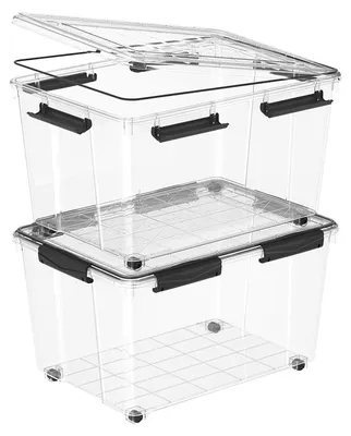 Obrázok produktu pre Omgoods – 2 kusy úložných boxov s objemom 55 litrov, s vekom a kolieskami