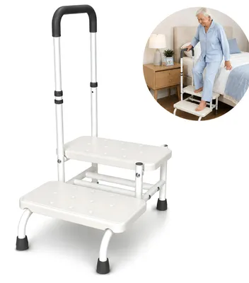 Obrázok produktu pre Schodíky do vane – 2 schody – S madlom – 5-stupňové nastavenie výšky – PVC – Vhodné pre seniorov – Maximálna nosnosť 136 kg