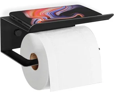 Obrázek produktu pro Černý držák na toaletní papír z nerezové oceli, samolepicí, pro montáž na zeď