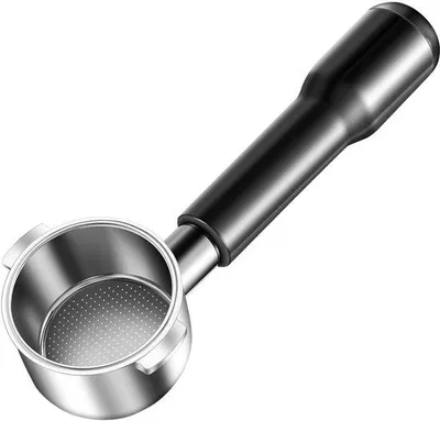 Image de Porte-filtre Unyqoos® de 51 mm (fond ouvert) – en acier inoxydable 304 de qualité alimentaire, de couleur noire, compatible avec de nombreuses machines à expresso, comprenant un panier filtre