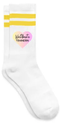 Produktbild von Spreadshirt Weltbeste Trainerin Gestreifte Tennissocken, 37-41, Weiß/Gelb