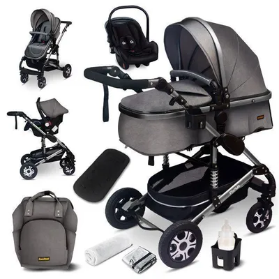 Image de GAGADUMI - Poussette 3 en 1 set complet avec siège auto -- Poussette combinée - pneus pleins - Sac à langer. Gris